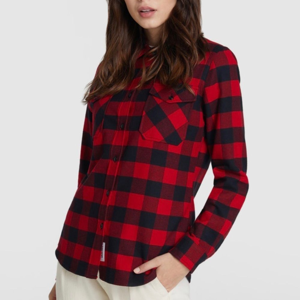 Woolrich Plaid Flannel Button Up Red Blue Top